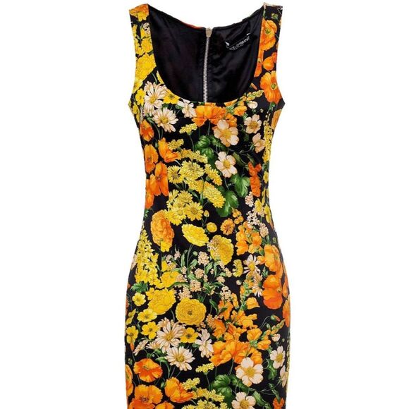 Dolce & Gabbana Silk Black Orange Floral Mini Dress Size 38 / Medium - Picture 1 of 8